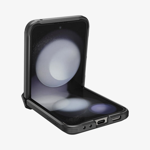 ACS06227 - Galaxy Z Flip 5 Case Tough Armor Pro in black showing the back with phone fully open